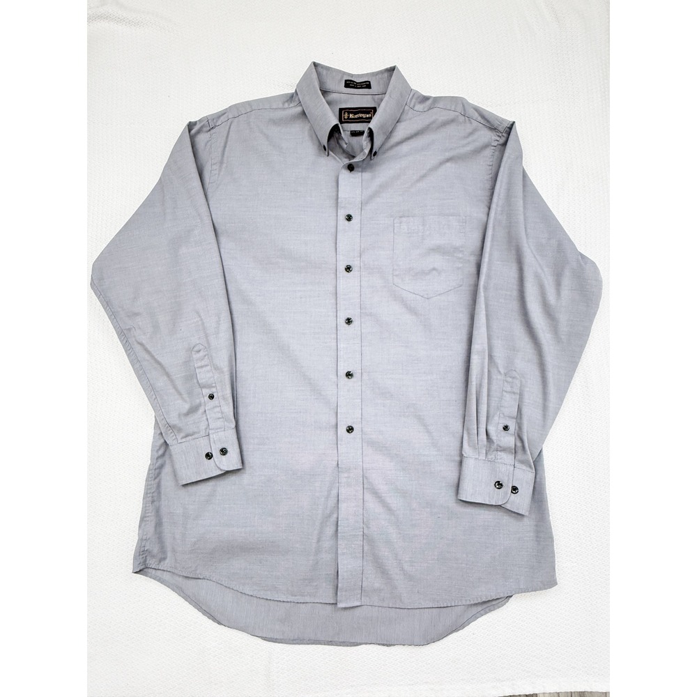 Barrington Gray Micro Print Button Down Shirt Men 17.5 34/35 Hong Kong Vintage